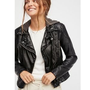 Free People Vegan Leather Hooded Jacket